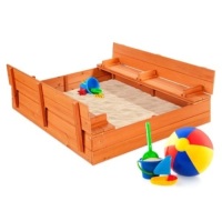 Kids Cedar Sandbox w/ Sand Screen, 2 Benches - 47x47in, Appears New