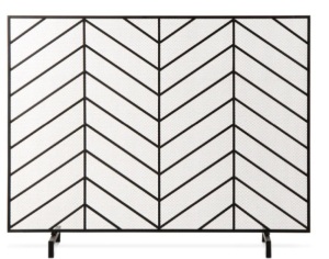 Single Panel Iron Chevron Fireplace Screen w/ Antique Finish - 38x31in,APPEARS NEW