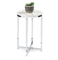 Round Coffee Side Table w/ Faux Marble Top, Metal Frame - 16in, Appears New