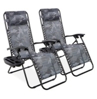 Set of 2 Adjustable Zero Gravity Patio Chair Recliners w/ Cup Holders, Appears New