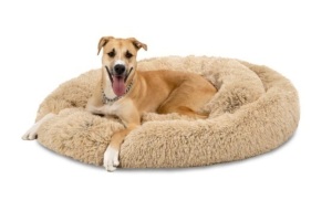 Self-Warming Shag Fur Calming Pet Bed w/ Water-Resistant Lining - Brown,APPEARS NEW