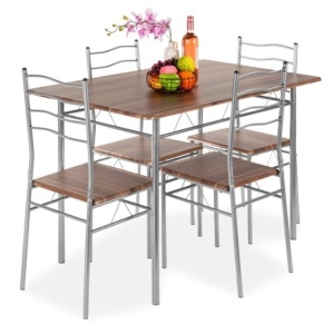 5-Piece Wooden Kitchen Table Dining Set w/ Metal Legs, 4 Chairs, Appears New