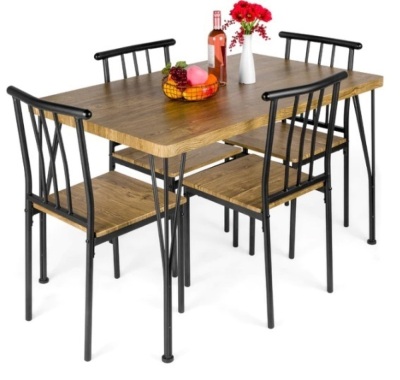 5-Piece Modern Metal and Wood Dining Table Furniture Set w/ 4 Chairs, Appears New