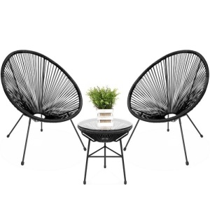  BCP  SKY  5245:  3 Piece all weather Patio  Alcupulco Bistro Set  W  / Rope Glass Top Table 
