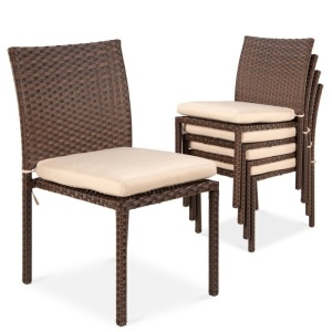 BCP SKY 3293 :  Set Of 4  Stackable  OutDoor  Patio Wicker Chairs  W / Cushions