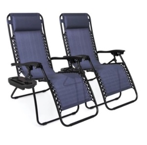 Set of 2 Adjustable Zero Gravity Patio Chair Recliners, Blue