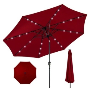 Solar LED Lighted Patio Umbrella, 10ft, Red