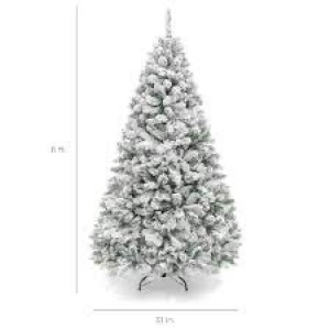 Premium Snow Flocked Artificial Pine Christmas Tree w/ Foldable Metal Base