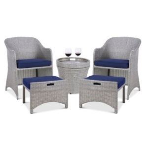 5-Piece Outdoor Wicker Bistro Set, Navy/Gray