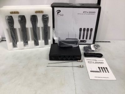 Phenyx Pro (PTV-2000) 4-Channel Wireless Microphone System with 4 Handheld Mics, Metal Receiver, Long Distance Operation, New, Untested, Retail - $189.99