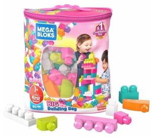 Lot of (3) Mega Bloks First Builders Big Building Bag - Pink 80pc