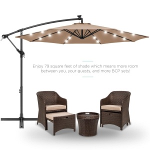 BCP. SKY 5711:  Solar  LED Offset Hanging Patio Umbrella  W / Crank Tilt Adjustment  10- Ft