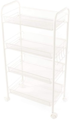 4-Tier Mesh Wire Rolling Cart, White - Appears New 