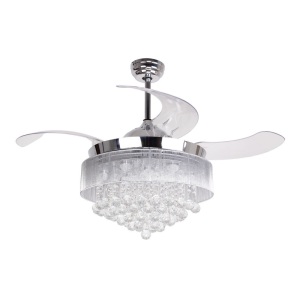 Parrot Uncle Crystal Ceiling Fan with Lights Crystal Chandelier Fan with 4 Retractable Blades and Remote Control, 3000K Warm LED Lights. NEW