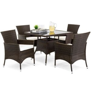 5-Piece Wicker Patio Dining Table Set w/ 4 Chairs