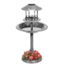 Solar Lighted Outdoor Pedestal Bird Bath w/ Planter, Decorative Bird Cage, Appears New