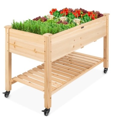 Mobile Raised Garden Bed Elevated Wood Planter w/ Wheels, Storage Shelf, Appears New