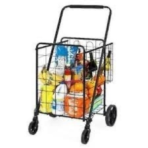 Folding Steel Grocery Cart w/ Double Basket, Swivel Wheels, 220lb Cap