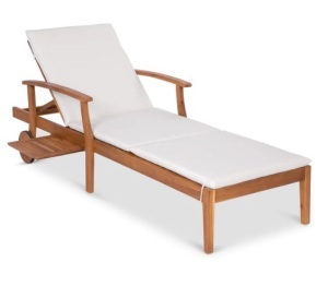 Adjustable Acacia Wood Chaise Lounge Chair w/ Side Table, Wheels - 79x26in, Appears New