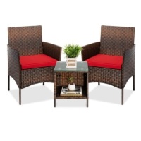 3-Piece Outdoor Patio Wicker Bistro Set w/ Side Storage Table, Appears New