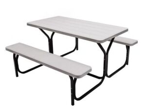 White Rectangle Metal Picnic Table Bench Set