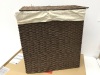 Wicker Double Laundry Hamper, Divided Storage Basket w/ Linen Liner, Handles - Dark Brown, Appears New