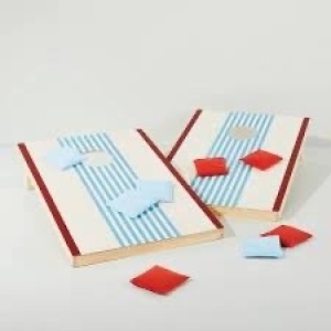 *Magnolia*Striped Wooden Bean Bag Toss Set Red/Blue