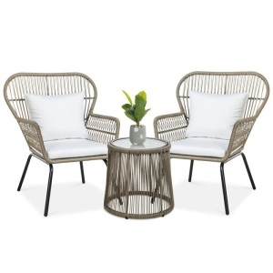 BCP  SKY  6337 : 3  Piece Patio Wicker Conversation Bistro  Set  W / 2  Chairs  Glass Top Table 