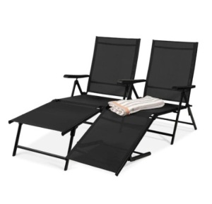 Set of 2 Outdoor Patio Chaise Recliner Lounge Chairs, Black