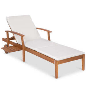 Adjustable Acacia Wood Chaise Lounge Chair w/ Side Table, Wheels