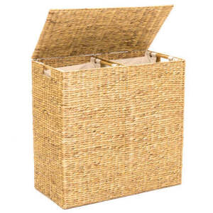  Extra Large Water Hyacinth Double Laundry Hamper Basket w/ 2 Liner Bags