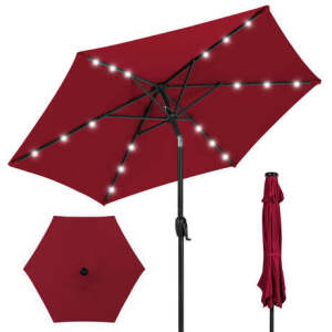 Outdoor Solar Patio Umbrella w/ Push Button Tilt, Crank Lift