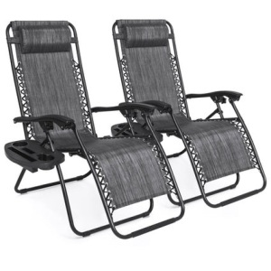 BCP. SKY 3733 : Set Of 2  Adjustable  Zero Gravity Patio Chair  Recliners W / Cup Holders 