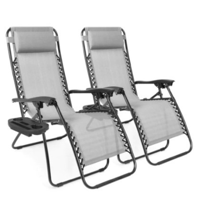 Set of 2 Adjustable Zero Gravity Patio Chair Recliners, Ice Gray 