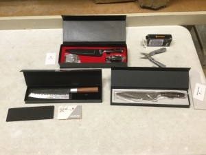 Lot of (3) Kitchen Knives, and a Gerber Multi-Tool