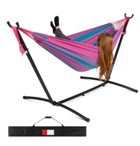 2-Person Brazilian-Style Double Hammock w/ Carrying Bag and Steel Stand, Appearsw New/Box Damaged