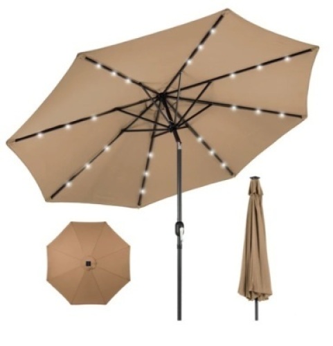 Solar LED Lighted Patio Umbrella w/ Tilt Adjustment, UV-Resistance - 10ft, Appears New