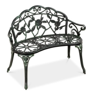 Steel Garden Bench Outdoor Patio Furniture w/ Floral Rose Accent - 39in, Appears New
