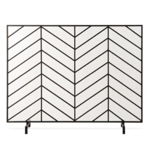 Single Panel Iron Chevron Fireplace Screen, Satin Black, 38x31in