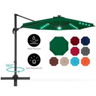 BCP. SKY  5255 : 360 Degree  LED  Cantilever  Offset  Patio  Umbrella  w / Tilt  10 - Ft 