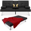 BCP. SKY. 2878  :  Faux Leather Upholstered Convertable Sofa Bed  Futon W / 2 Cup Holders 