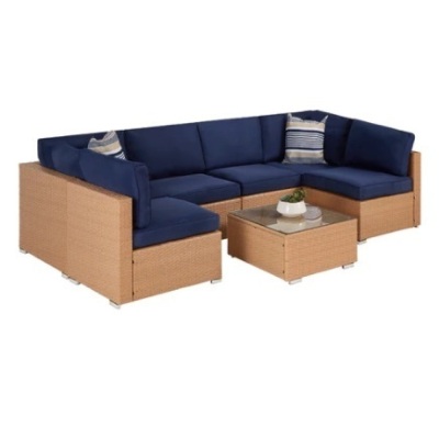 7-Piece Modular Wicker Sectional, Natural/Navy