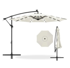 Solar LED Offset Hanging Patio Umbrella, 10ft, Cream