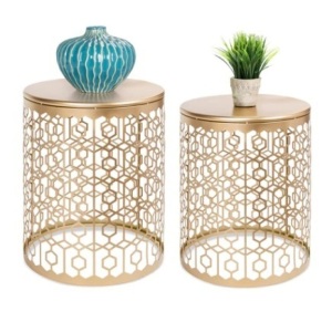 Set of 2 Decorative Round Side Accent Table, Gold