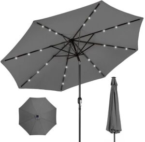 Solar LED Lighted Patio Umbrella w/ Tilt Adjustment, UV-Resistance - 10ft