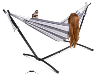 2-Person Brazilian-Style Double Hammock w/ Carrying Bag and Steel Stand, Appears New