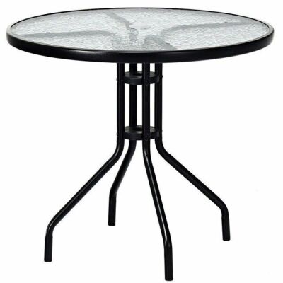 32" Outdoor Patio Round Tempered Glass Top Table With Umbrella Hole