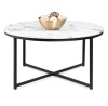 Round Coffee Table w/ Faux Marble Top, Metal Frame, 36in, Black 