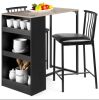 3-Piece Counter Height Kitchen Dining Table Set w/ Storage Shelves