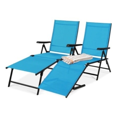 Set of 2 Outdoor Patio Chaise Recliner Lounge Chairs, Teal